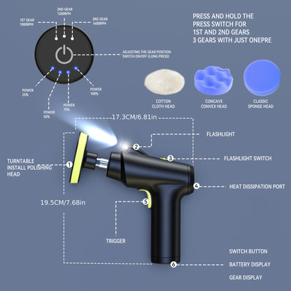 Wireless car waxing machine for polishing and scratch repair.