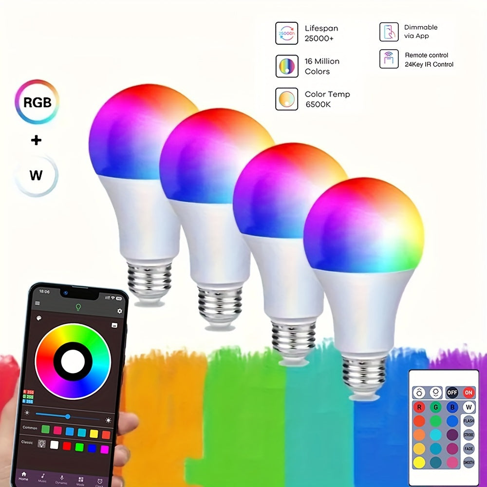 LCUTML Smart LED Bulbs offer RGBW color changing, dimmable options, music sync, and app control for easy home installation. They are energy saving and come with a remote, suitable for a