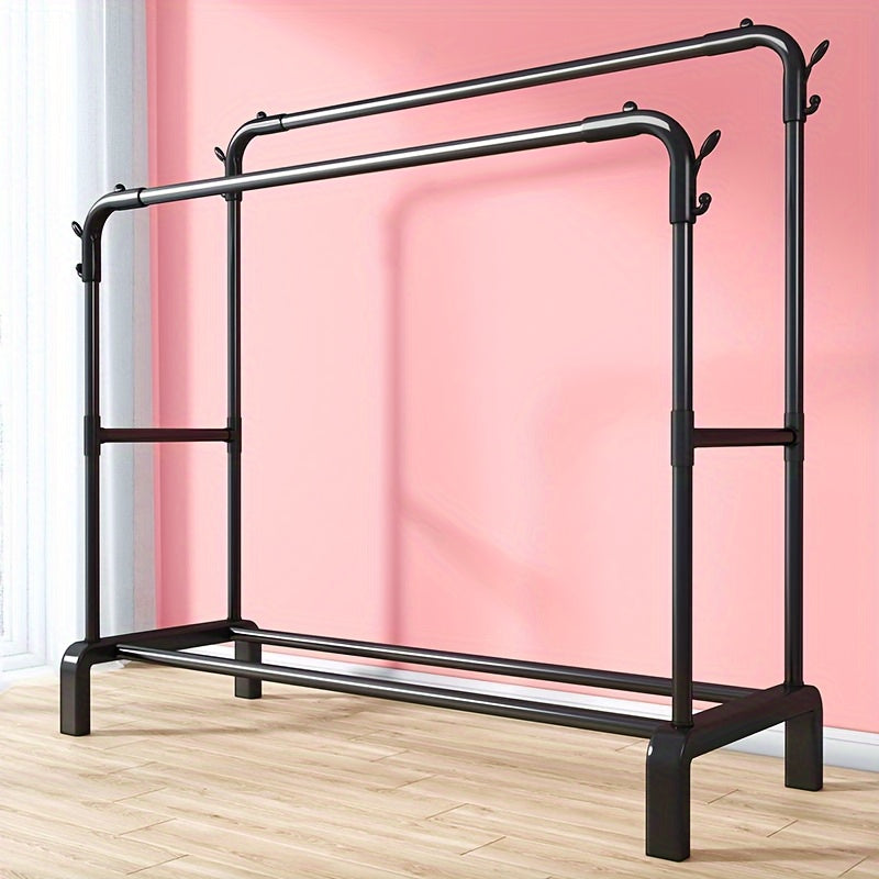 Double-bar clothes hanger for coats, shirts, dresses, and scarves - lightweight iron rack in black/white