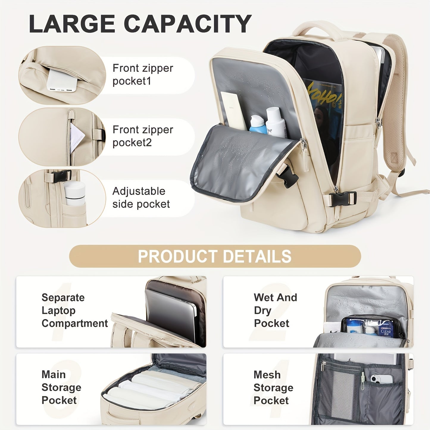 Durable, flight-approved backpack with laptop sleeve. Ideal for travelers and college students with USB charging port and trolley sleeve.