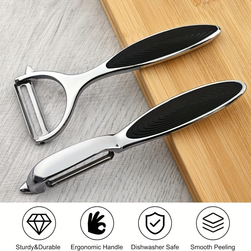 Set of Stainless Steel Peelers for Fruits & Vegetables - Ergonomic Design, Sharp Blades for Potatoes, Apples, Carrots & More - Non-Slip Handle, Dishwasher Safe Kitchen Tools