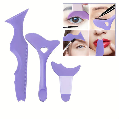 3-Piece Silicone Eyeliner Stencil Set for perfect eye lines. Multi-functional makeup tool kit, ideal for makeup enthusiasts and beginners. Easy to clean and reusable. Unscented, no power or