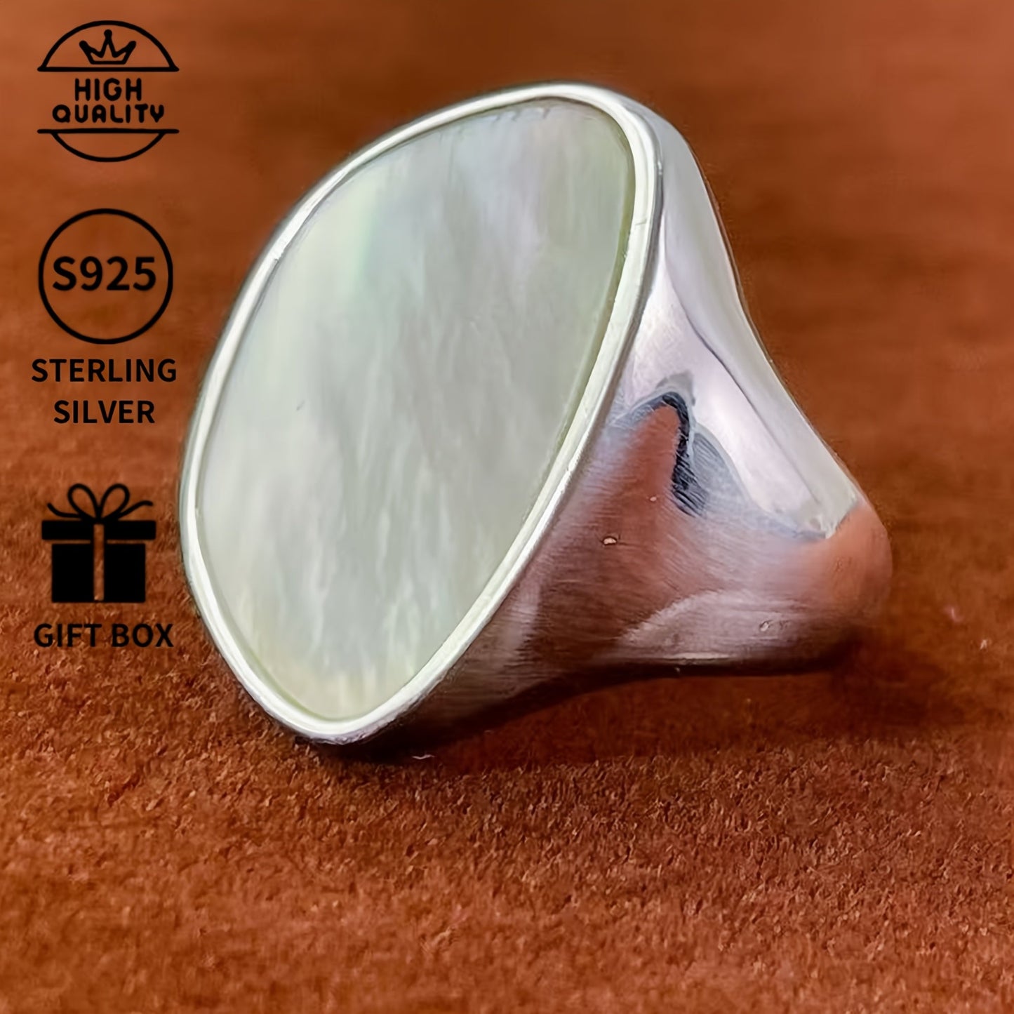 Handcrafted Luxury Hip Hop Style Ring with 925 Sterling Silver and 14K Gold Plated Shell Inlay - Perfect for Special Occasions and Celebrations like Christmas, Thanksgiving, Mother's Day, Valentine's, Proposals, Anniversaries, and Birthday Parties -