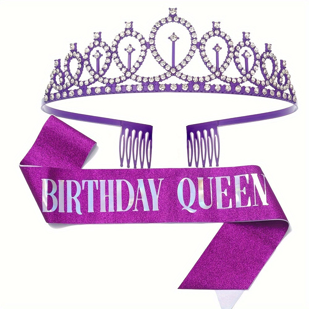 Celebrate Your Special Day with a Rhinestone Princess Tiara, Birthday Queen Sash, and Birthday Decoration Accessories