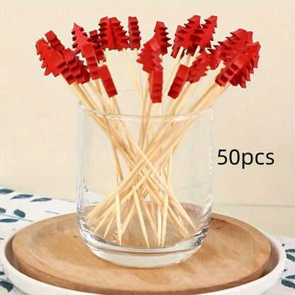 50/100 disposable bamboo picks for Christmas tree fruit, cocktails, art displays, and more.