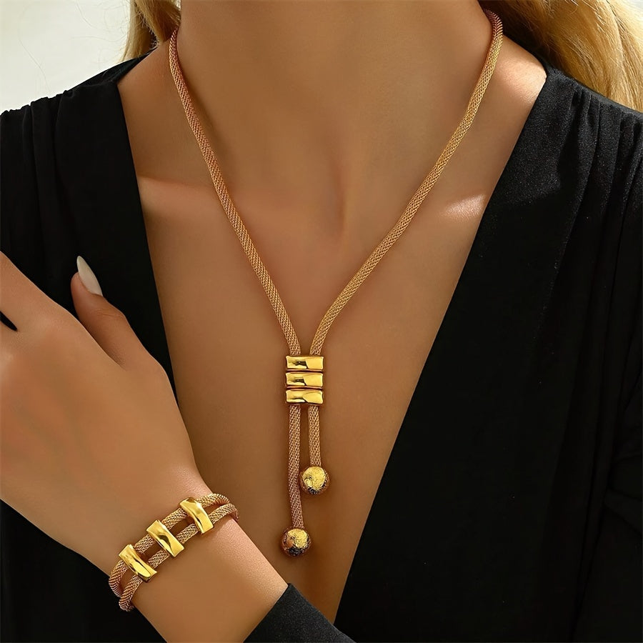 Vintage Boho Style 3-Piece Set of 14K Golden Plated Copper Jewelry, African Inspired, Featuring Necklace and Earrings for Women, Suitable for Daily and Party Wear.