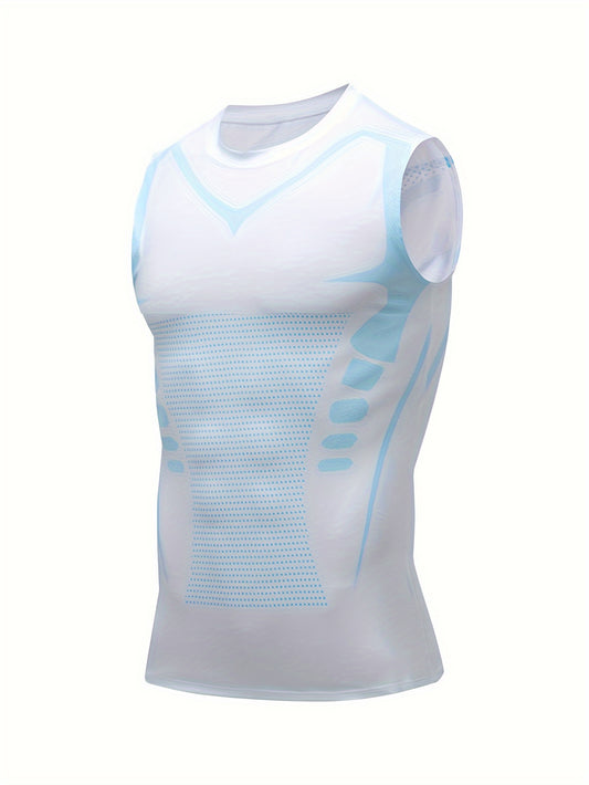 Men's sports compression tank top for basketball and athletic training, featuring moisture-wicking stretch fabric and breathable design for fitness.