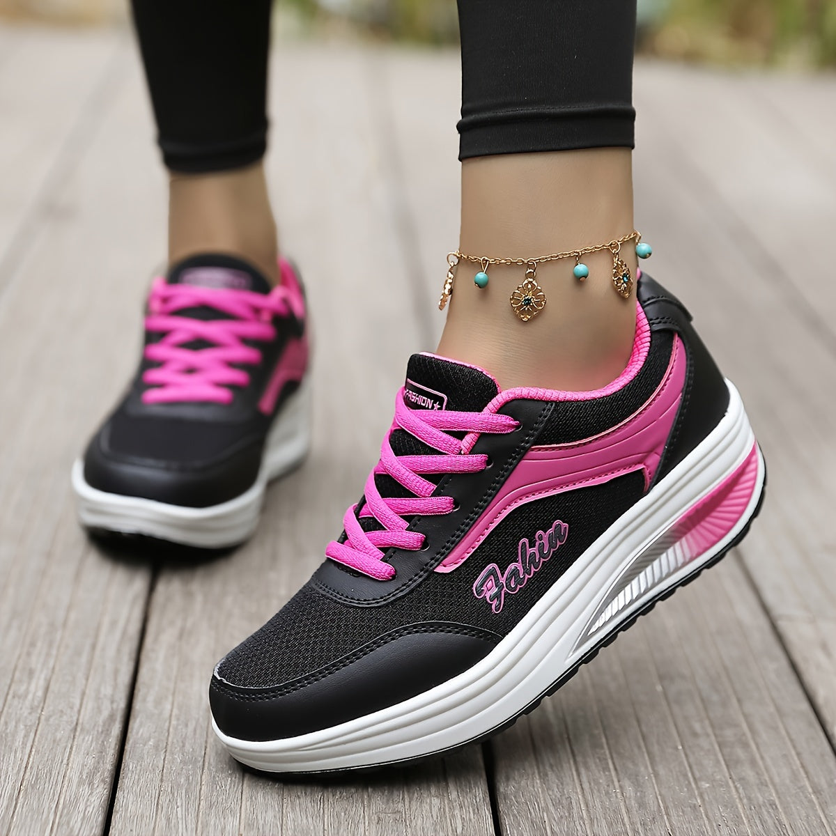 Women's platform sneakers with breathable mesh, lace-up design, and comfortable fit in plus size