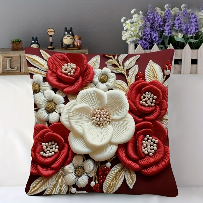 Lodge style floral throw pillow cover made of woven polyester with invisible zipper. Machine washable. Pillow insert not included.