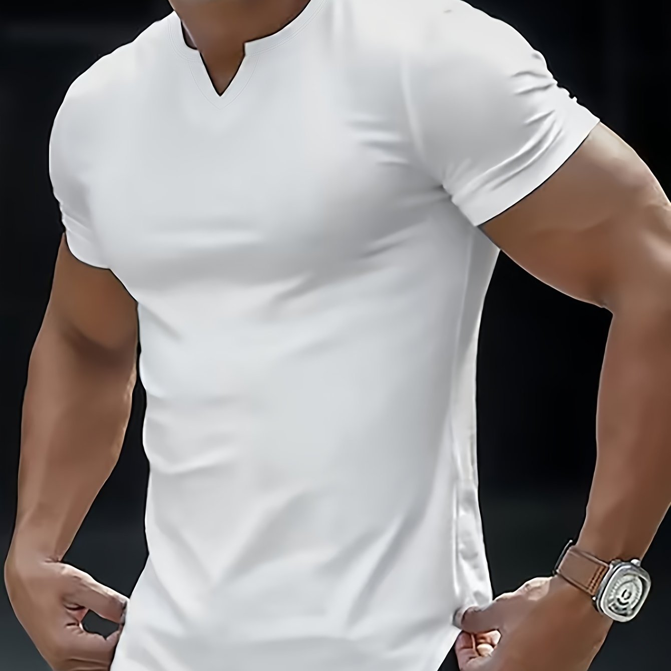 Breathable summer V-neck t-shirt for plus size men, athletic and casual comfort