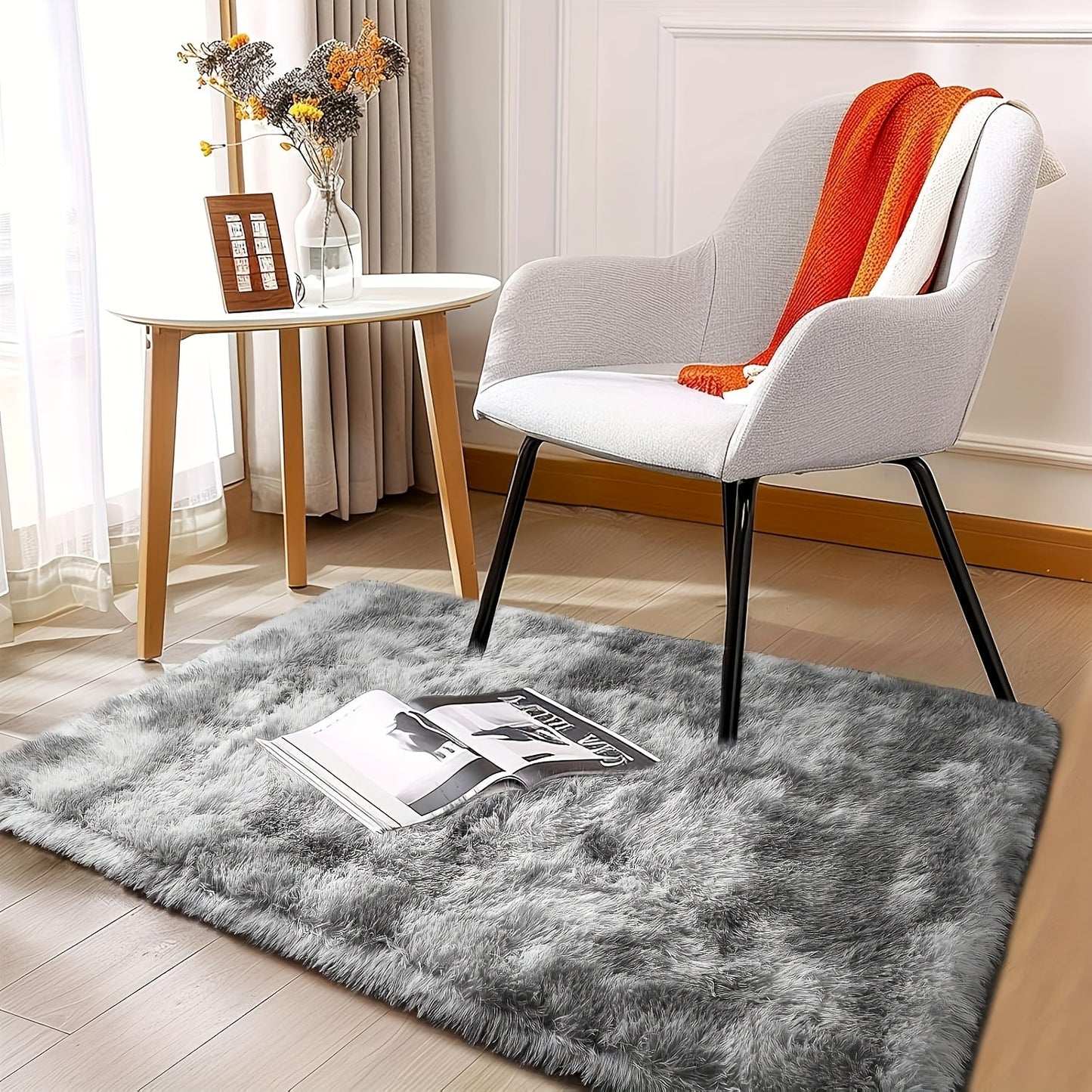 1 piece of Fluffy Area Rug made from machine-washable polyester sponge material. This non-slip modern plush carpet is lightweight, soft, and comfortable, perfect for indoor use in bedrooms, living rooms, and dorms for added decor.