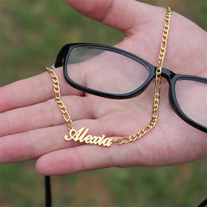 Personalized Eyeglass Chain for Women with Custom Name, Stainless Steel Glasses Holder Cord, Festive Holiday Fashion Accessory featuring Nameplate