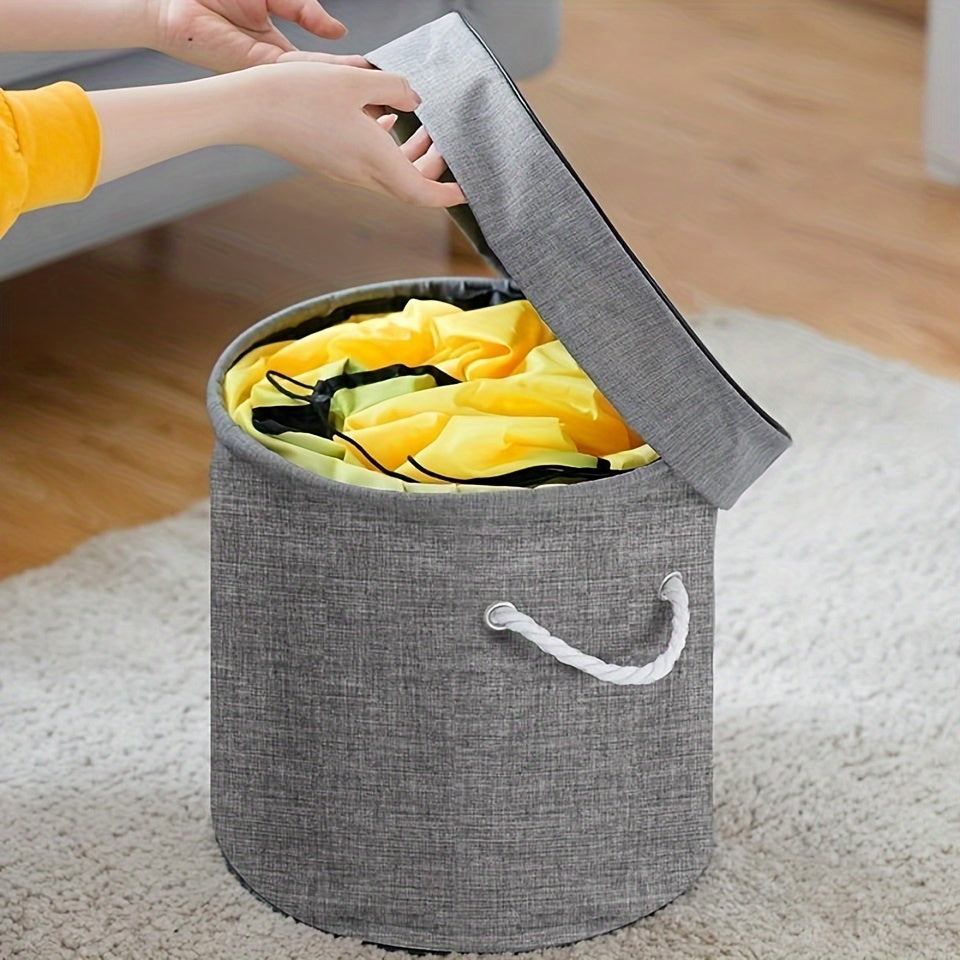 Toy storage basket and play mat that doubles as a quick storage bag for toys, featuring a durable design with drawstring closure and zipper lids for easy organization in the home.