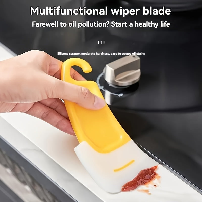 Versatile Silicone Kitchen Scraper with Multifunctional Wiper Blade - Easy Cleaning and Reusable. Features Medium Firmness and Plastic Handle for Use in Living Room, Bedroom, Bathroom, Toilet, and Kitchen. Non-Electric and Perfect for All Household