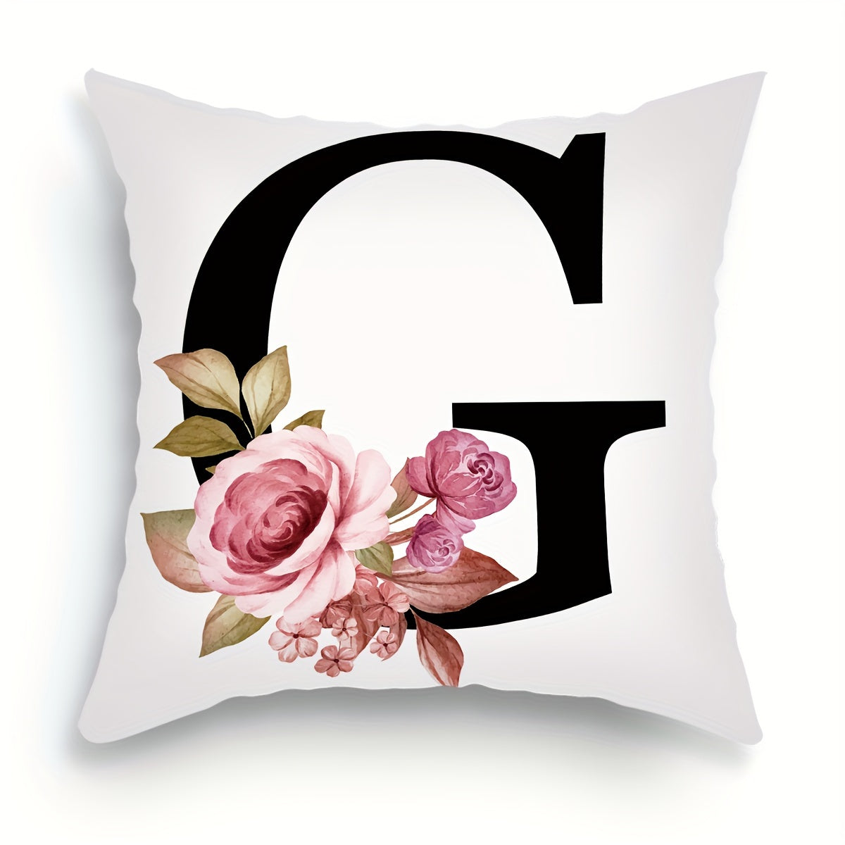 English letter flower print pillowcase for sofa cushions, 45.72cm x 45.72cm.