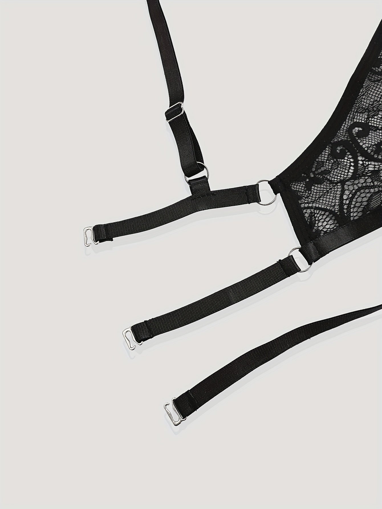 Lace lingerie set with plunge bra and high waist panties for sexy and comfortable wear.