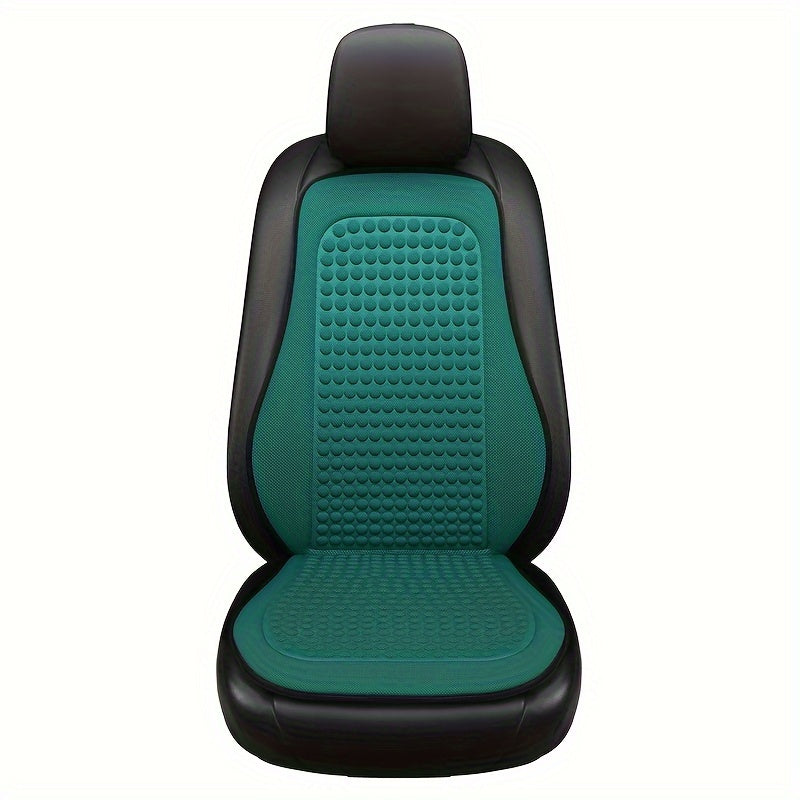 Cooling car seat cushion with breathable fabric, easy install and no-tie design for all seasons.