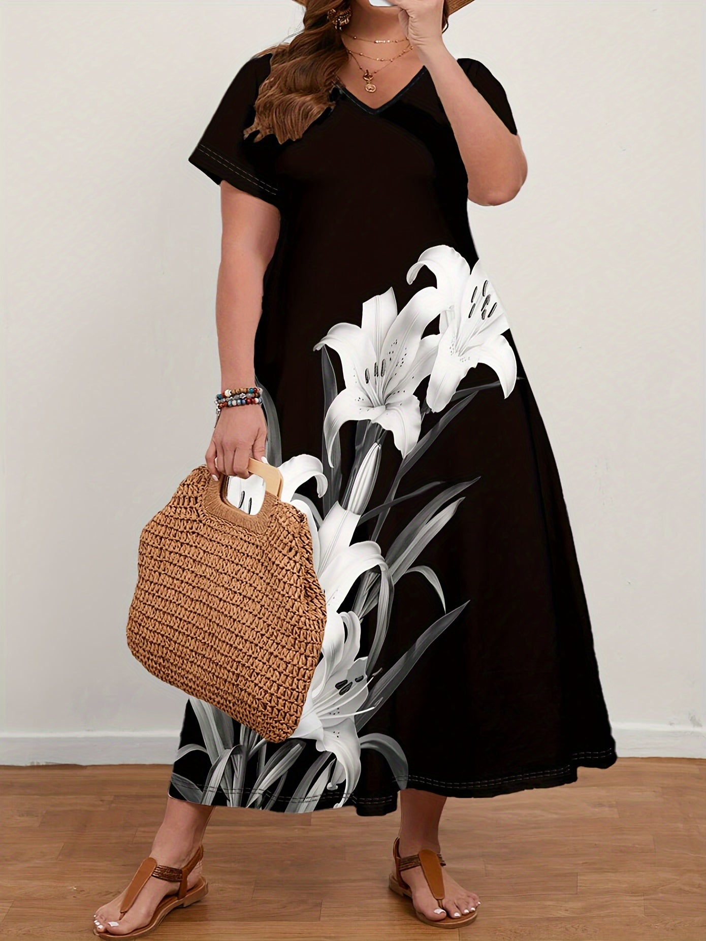 Plus Size Floral Print Maxi Dress for Spring & Summer