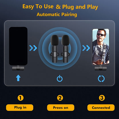 Professional wireless microphone with noise cancelling for Vlog video recording and live streaming.