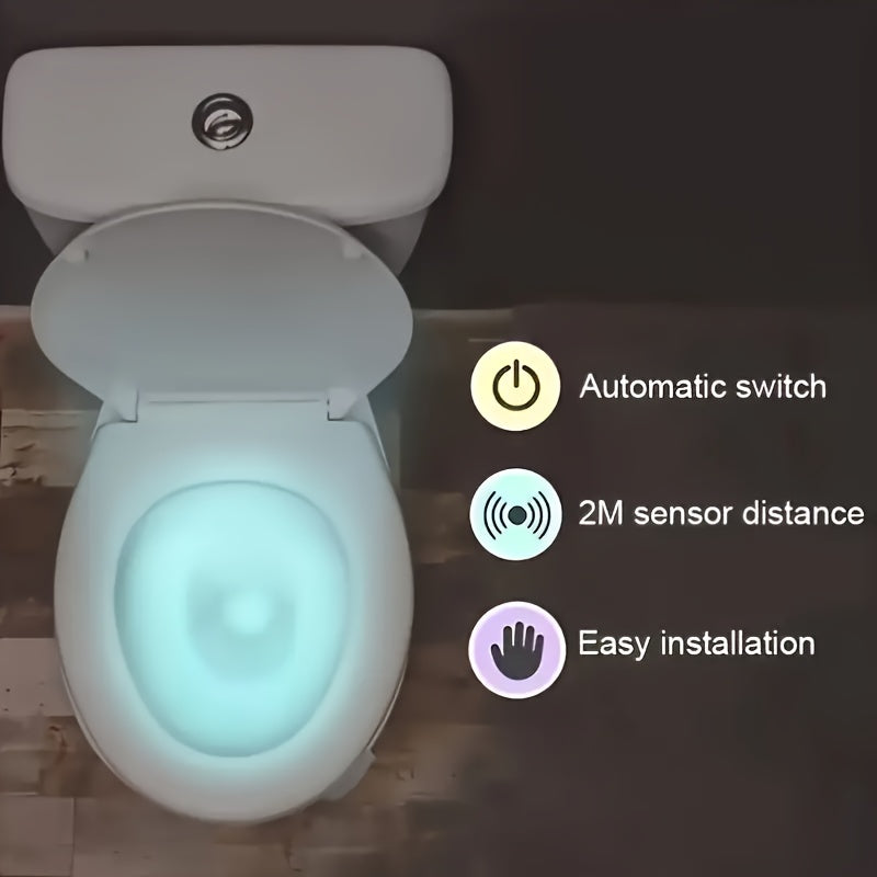 LED Toilet Night Light with 8 Color Gradient, Simple Button Control, and Barrier-Free Design, AAA Battery Powered (Batteries Not Included)