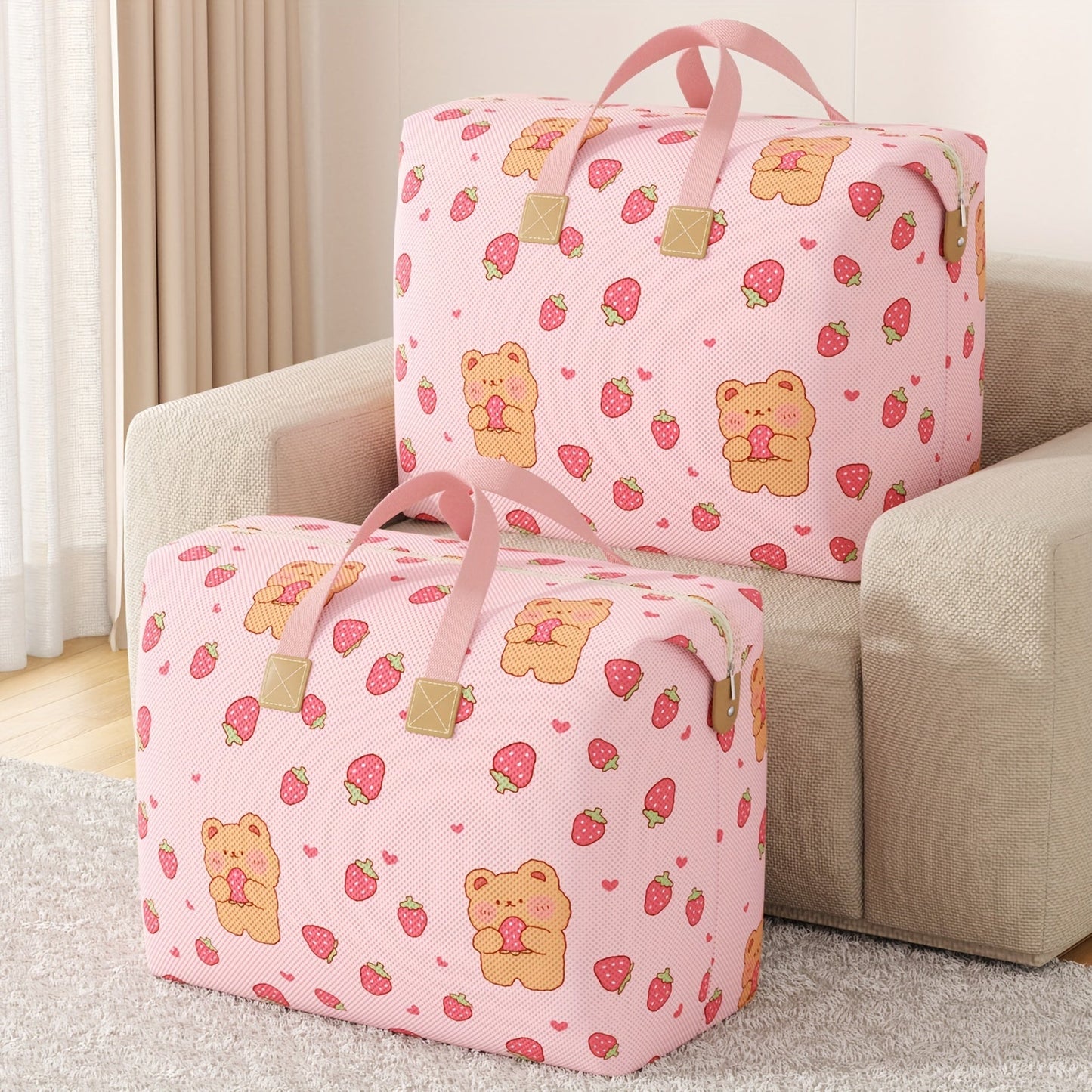 Large Capacity Pink Bear Storage Bag by YOUFEN - Non-Woven Organizer for Home Essentials, Space-Saving Storage Solution