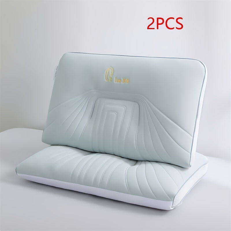 2 3D breathable soft pillows with cooling ice cover and ergonomic contour design for neck and shoulder support. Suitable for all-season comfort in home, bedroom, dorm, hotel, and travel.