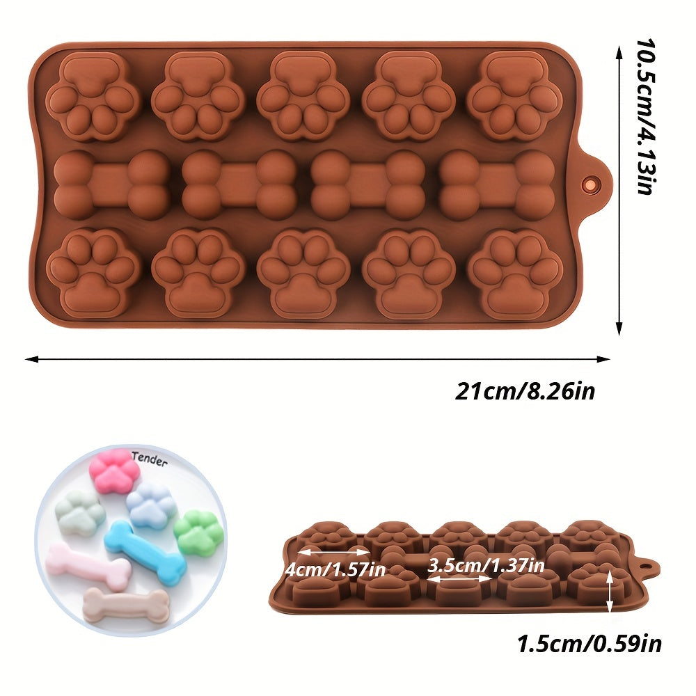 Set of 2 Puppy Dog Paw Baking Pan and Dog Bone Chocolate Mold - Non-Stick Food Grade Silicone Mold for Chocolate, Candy, Jelly, Ice Cubes, and DIY Baking Tools