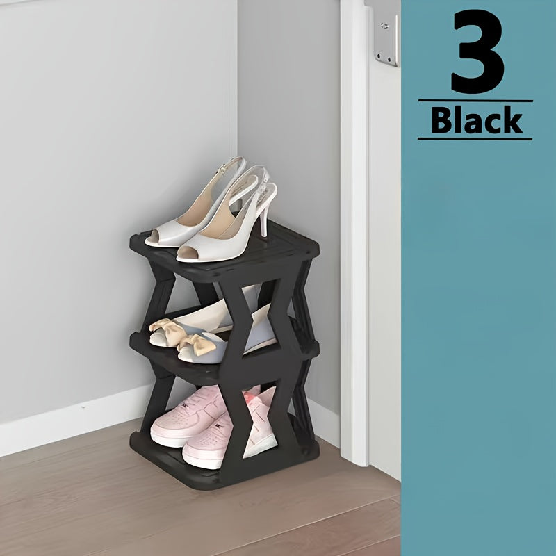 Black Space-Saving Vertical Shoe Rack with 1 Set - Multi-Layer Plastic Storage Organizer, Easy Assembly without Screws Needed, Floor Mount for Bedroom, Doorway, Living Room