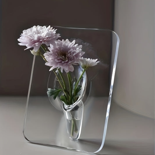 Art Deco-style acrylic resin bud vase with geometric transparent oblong design. Doubles as a creative picture frame. Ideal for home or office décor. Makes a great small gift (flowers not included).