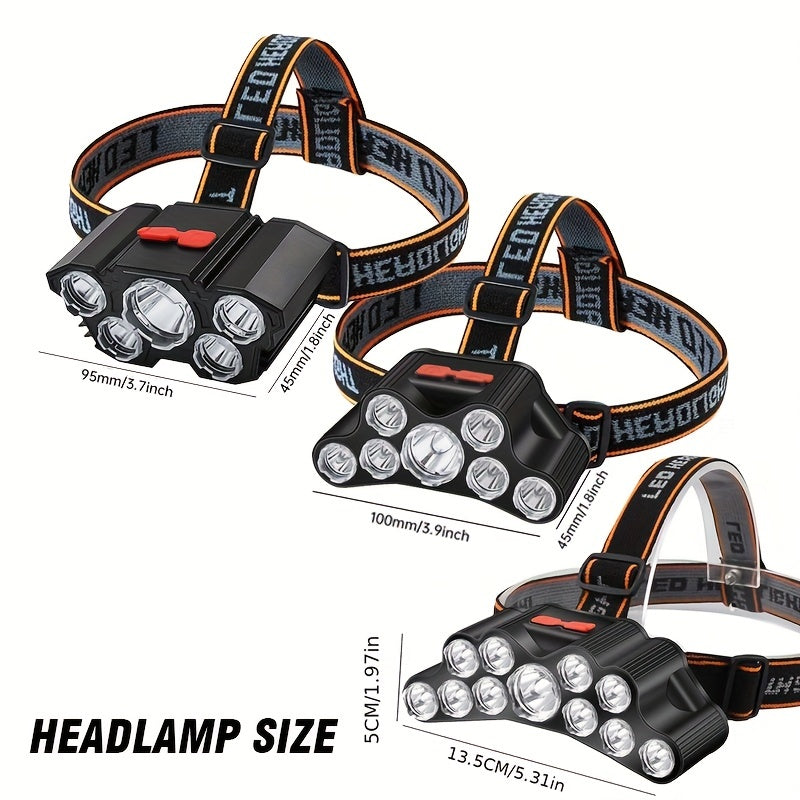 1pc Rechargeable USB Headlamp with 5/7/11 LED, Waterproof Portable Headlight for Outdoor Activities