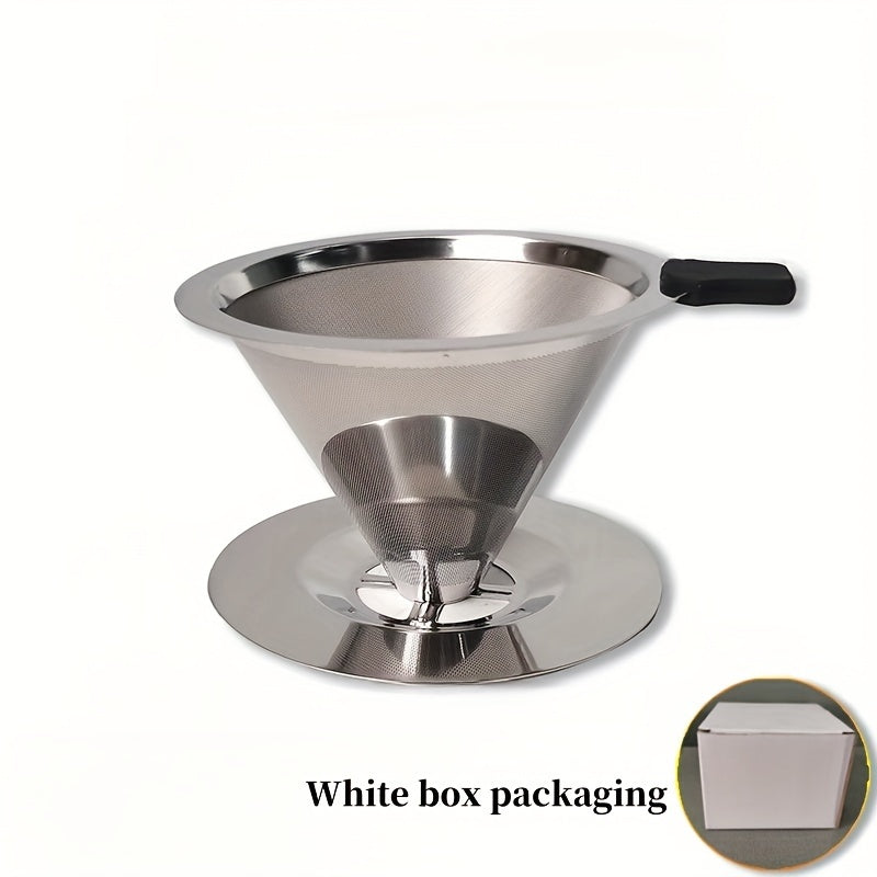 Single Cup Stainless Steel Pour Over Coffee Filter with Double Mesh Cone Design and Integrated Fine Mesh Strainer - Eliminates the Need for Paper Filters