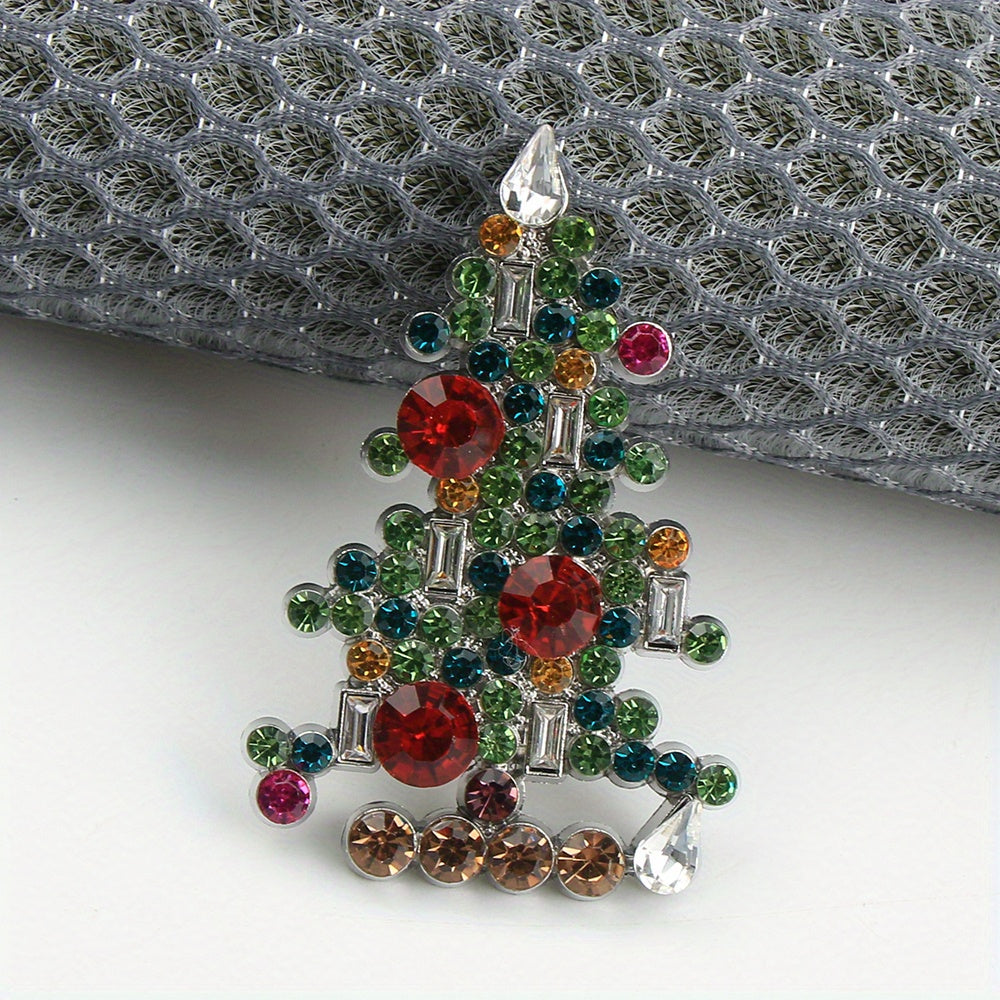 Exquisite Vintage Rhinestone Christmas Tree Brooch Featuring Enamel - A One-of-a-Kind, Opulent Gift for Both Women and Men