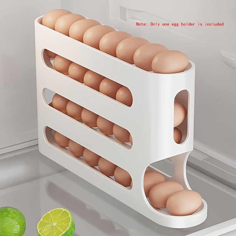 Durable 4-tier egg holder for refrigerator door, saves space.