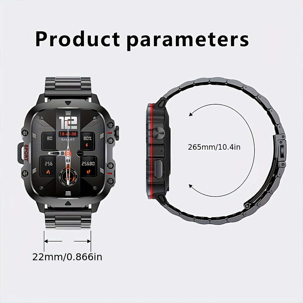 DAORKOW's new rugged smartwatch for men features wireless talk, sports fitness AI voice, 100+ outdoor sports modes, 4.98cm TFT screen, 8868 watch chip, 420mAh rechargeable battery, and