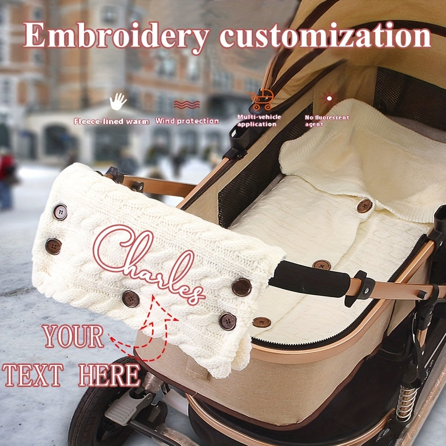 Stay Warm This Winter with Custom Embroidered Kids' Stroller Gloves - Featuring Cozy Fleece Lining, Windproof Material, and Easy Button Design to Fit Any Model