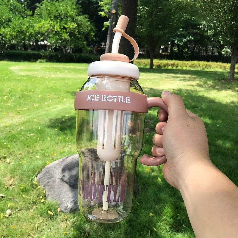 Large 44oz ice cream design water bottle made of BPA-free PC material with handle and leakproof straw. Lightweight and ideal for gym, outdoor activities, and back-to-school. Great festive gift option.