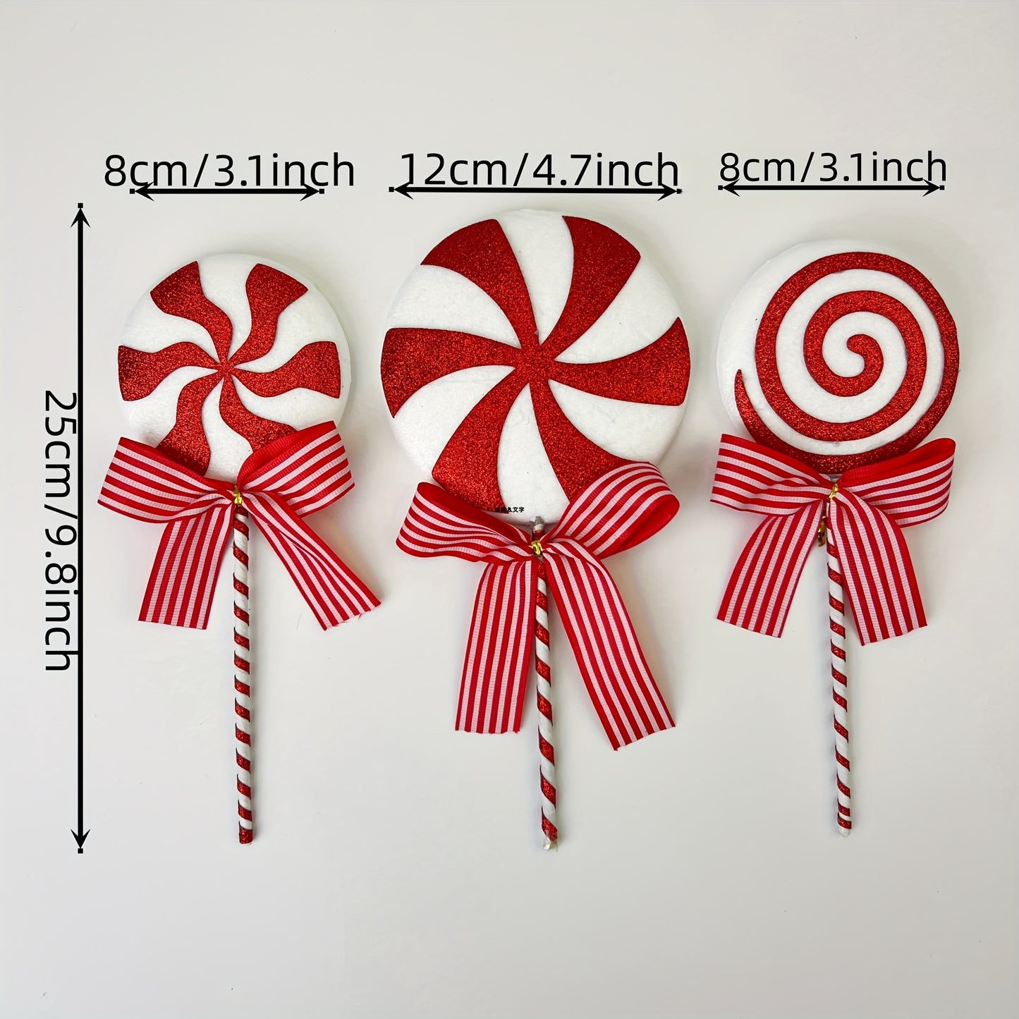 3-piece Christmas tree candy ornaments - red lollipop decorations for holiday parties, Halloween, and home decor - ideal for bedroom, living room, and desktop.