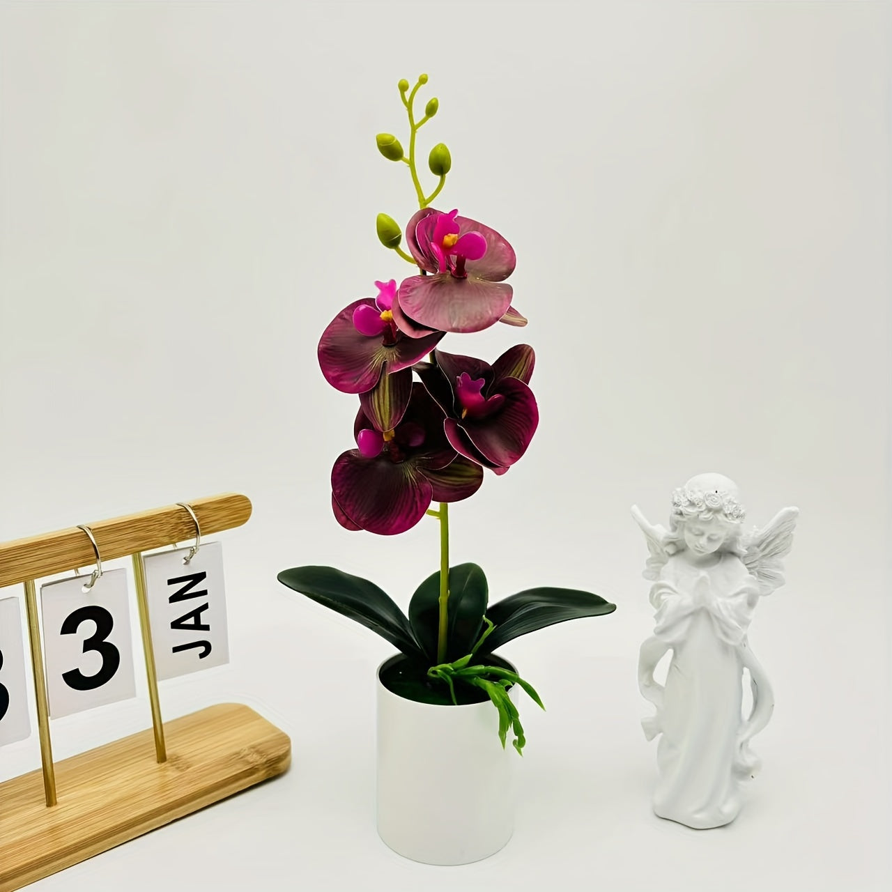 Real touch artificial Phalaenopsis orchids in vase - ideal for home or office decor, weddings, and bonsai plants.