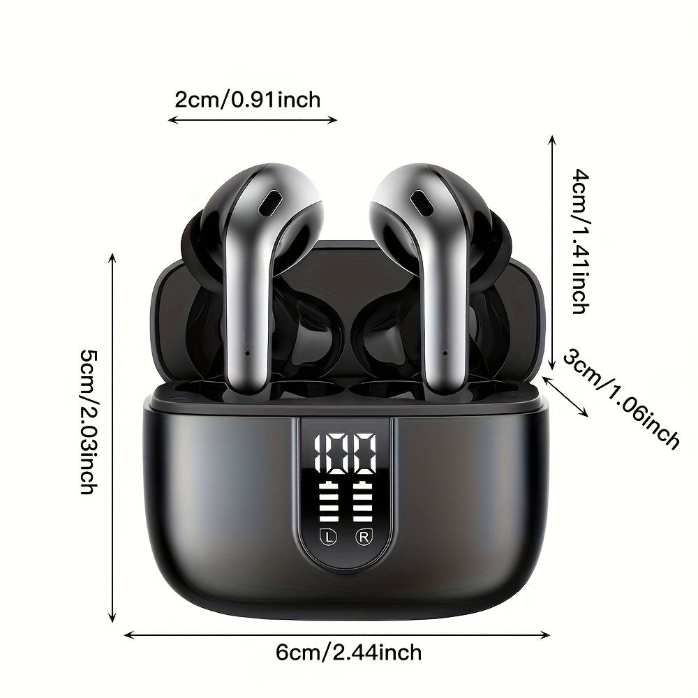 Adult-friendly LIFEBEE Wireless Earbuds with 60H playback, LED display, noise cancelling, touch control, condenser mic, and fast charging. Compatible with cellphones.