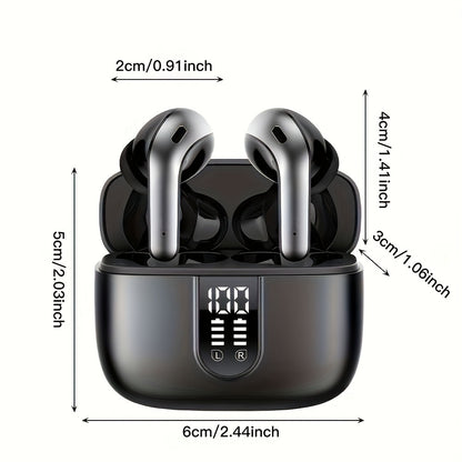 Adult-friendly LIFEBEE Wireless Earbuds with 60H playback, LED display, noise cancelling, touch control, condenser mic, and fast charging. Compatible with cellphones.