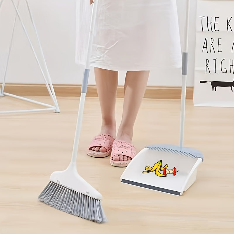 One durable set of household cleaning tools including an 80cm high sweeping broom and a long-handled dustpan. The creative dustpan features comb teeth for easy cleaning. Perfect for use in homes, offices, schools, dormitories, and as back-to-school