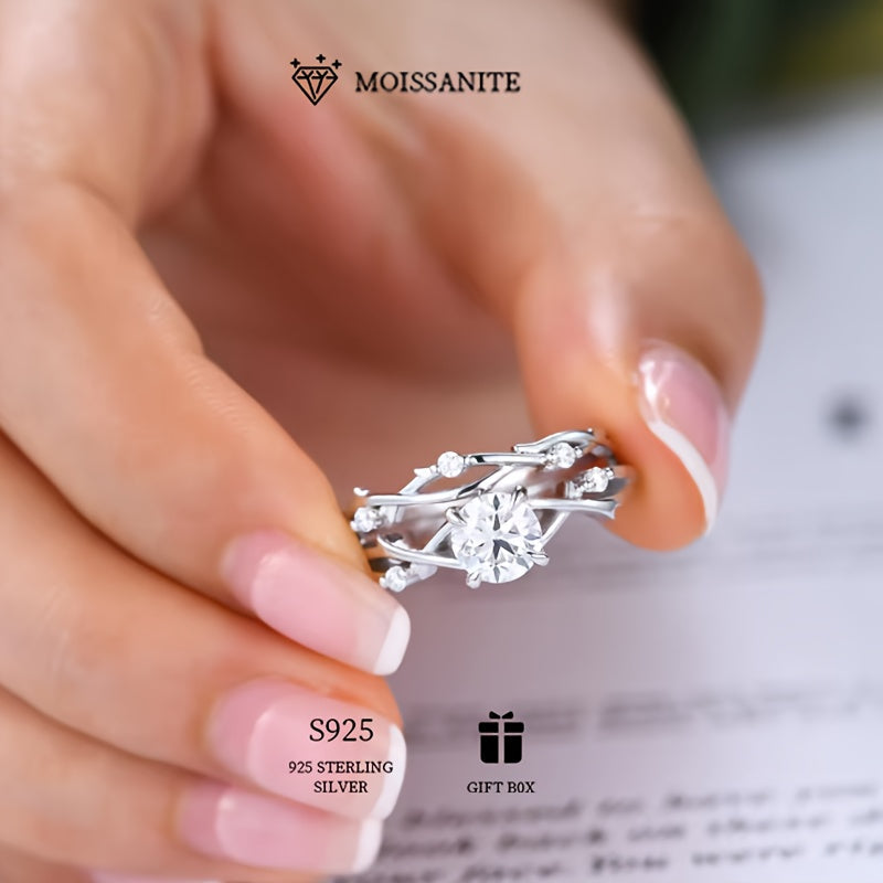 Stunning 2-3ct Moissanite Engagement Ring - Made with Hypoallergenic S925 Sterling Silver, Featuring a Timeless Branch Design and Four Prong Setting, Ideal for Weddings & Proposals, Comes with Certificate of Authenticity & Luxurious Gift Box.