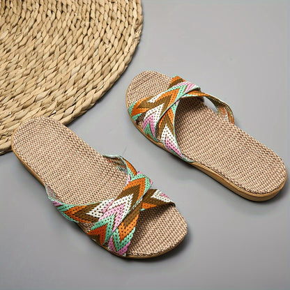 Women's Striped Linen Slippers - Comfortable Summer Fashion with EVA Sole