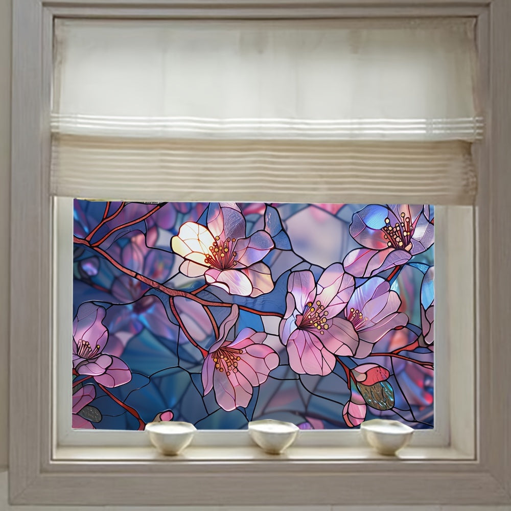 Reusable Classic Floral Stained Glass Window Film with Static Cling - Perfect for Home Office, Living Room, Kitchen, and More! Rectangular Shape, Dull Finish, 11mil Thickness.