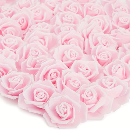 50pcs of 7cm artificial rose flower heads, perfect for DIY wedding centerpieces and home decorations, in light pink and stemless design.