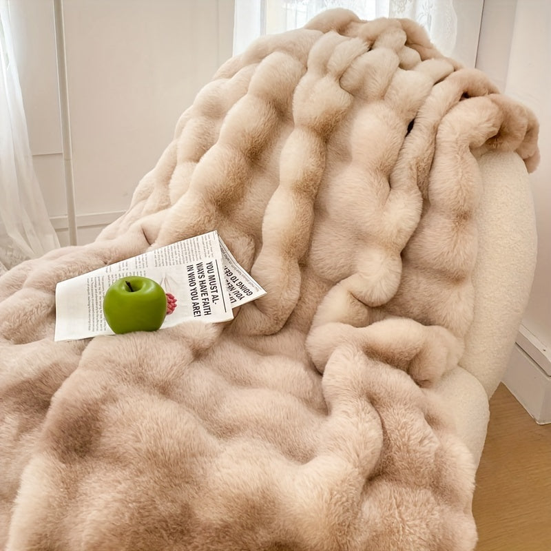 Luxurious Faux Rabbit Fur Weighted Blanket - High GSM, Cozy and Soft for Sofa, Couch, and Bed - Elegant Fluffy Decoration - Heavy and Warm Blanket, Perfect Easter Gift