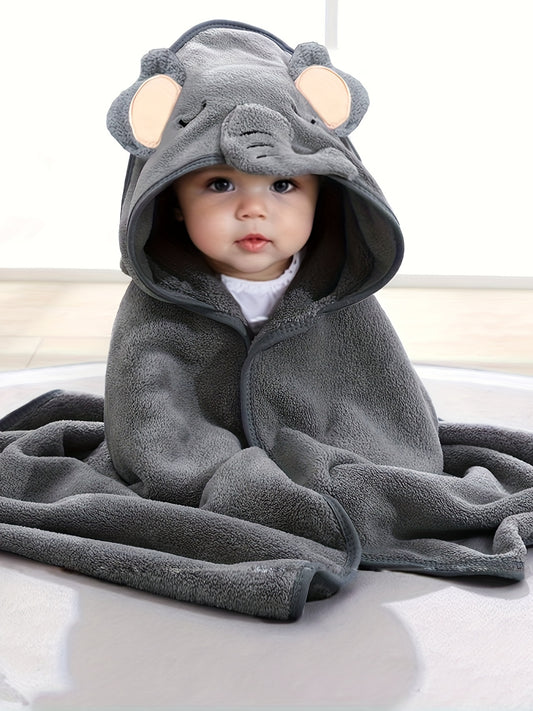 Baby Boy's 3D Animal Ear Bathrobe with Plain Cartoon Pattern, Soft, Breathable, and Absorbent. Can also be used as a towel, quilt, nap blanket, or stroller blanket.