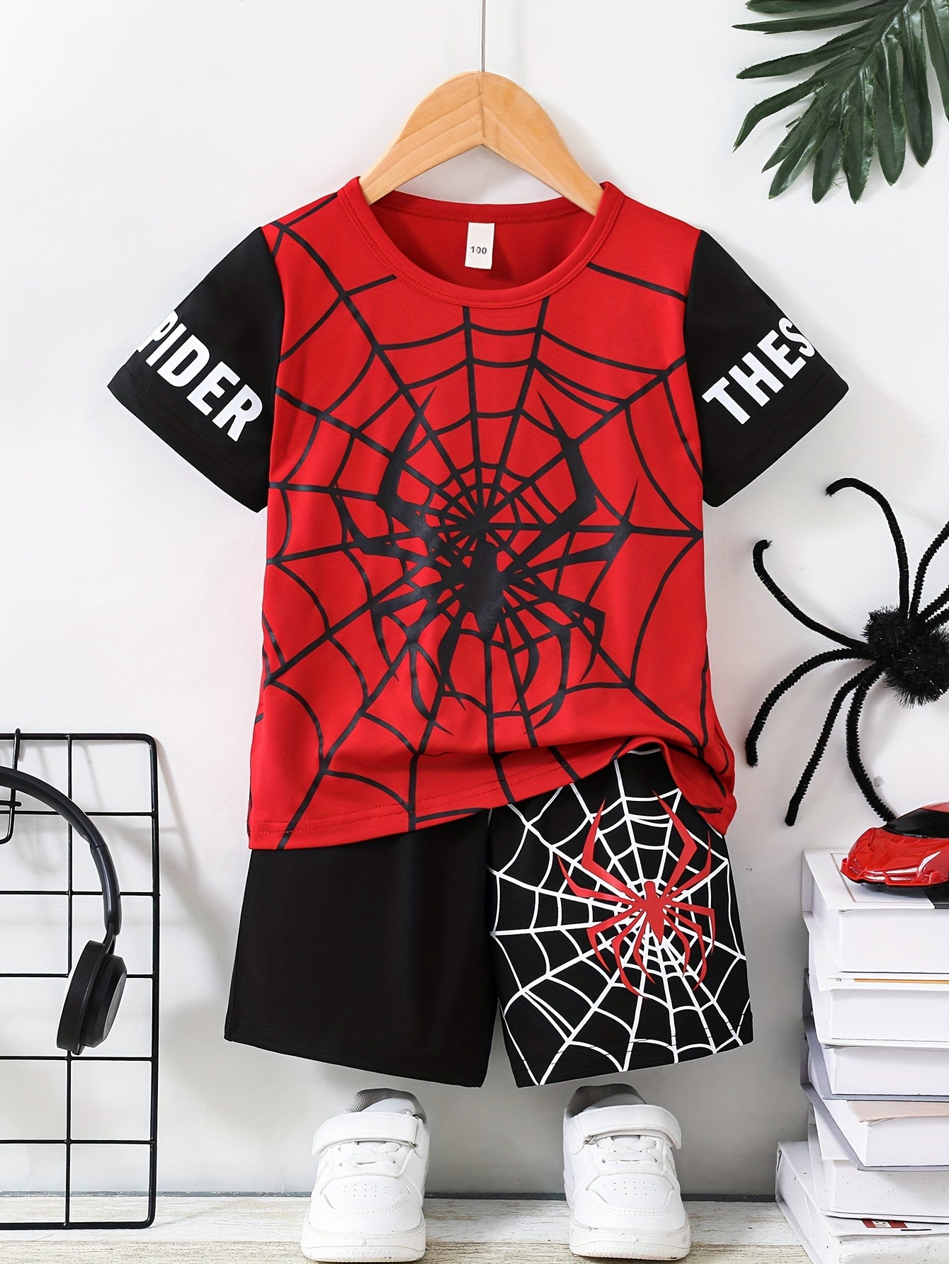 Spider pattern boys short sleeve set