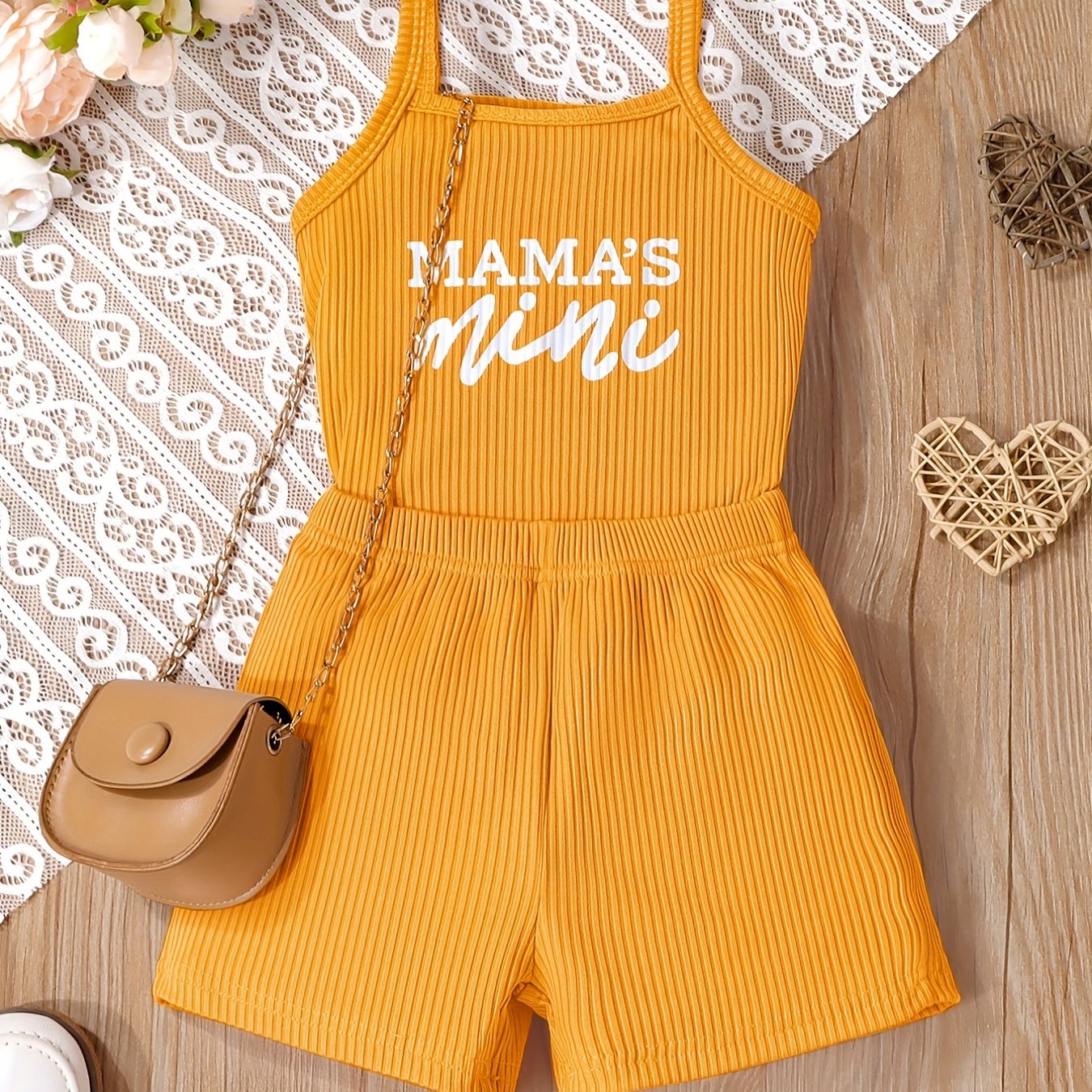 2-piece set for toddler girls featuring 'MAMA'S MINI' cami top and shorts for summer outdoor wear