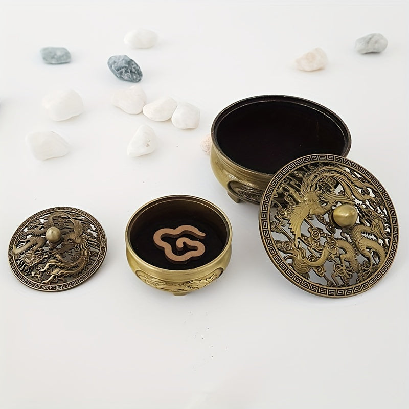 Dragon and Phoenix Hollow Incense Burner for Zen Home Tea Set with Sandalwood Incense Plate Holder